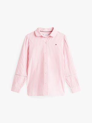 chemise à rayures et dentelle rose pour filles tommy hilfiger