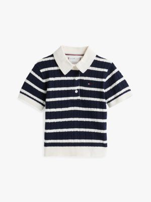 pull adaptive en maille torsadée à col polo multi pour filles tommy hilfiger