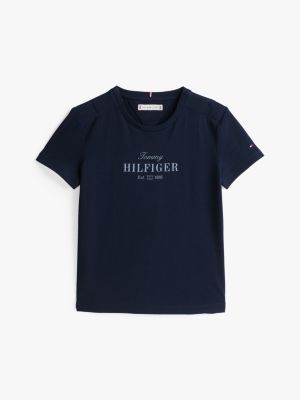 blue adaptive t-shirt met logo voor meisjes - tommy hilfiger