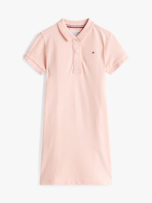 pink adaptive flag embroidery polo dress for girls tommy hilfiger