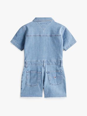 combishort adaptive en denim à drapeau brodé bleu pour filles tommy hilfiger