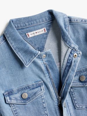 blue adaptive flag embroidery denim playsuit for girls tommy hilfiger