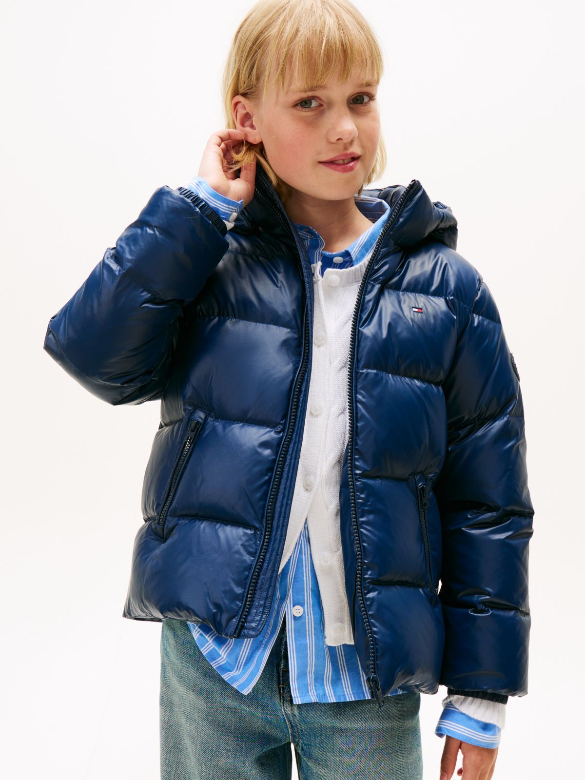 Essential Shiny Down Jacket — Blue