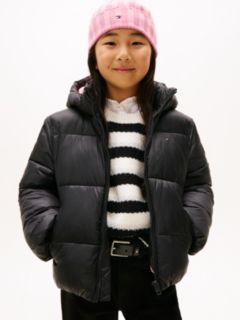 Shiny Relaxed Hooded Puffer Jacket — Black 1