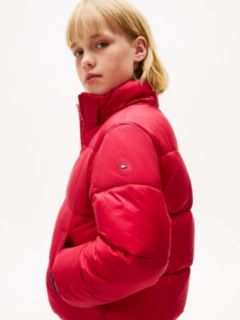 Shiny Relaxed Hooded Puffer Jacket — Red 4
