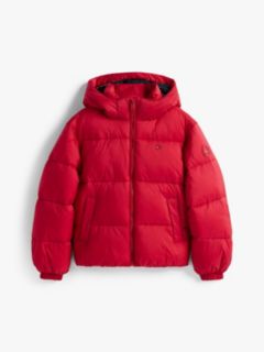 Shiny Relaxed Hooded Puffer Jacket — Red 6