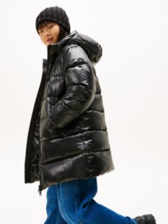 Essential Shiny Down Relaxed Longline Jacket — Black 1