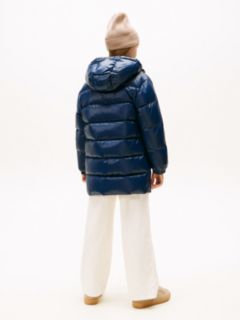 Essential Shiny Down Relaxed Longline Jacket — Blue 3