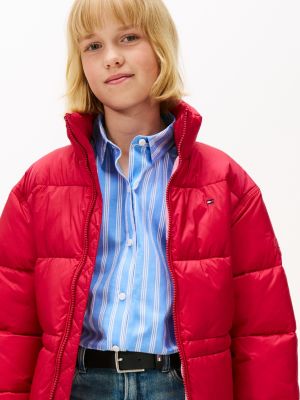 red shiny relaxed puffer jacket for girls tommy hilfiger
