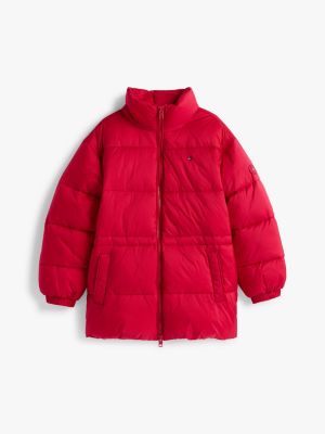 red shiny relaxed puffer jacket for girls tommy hilfiger