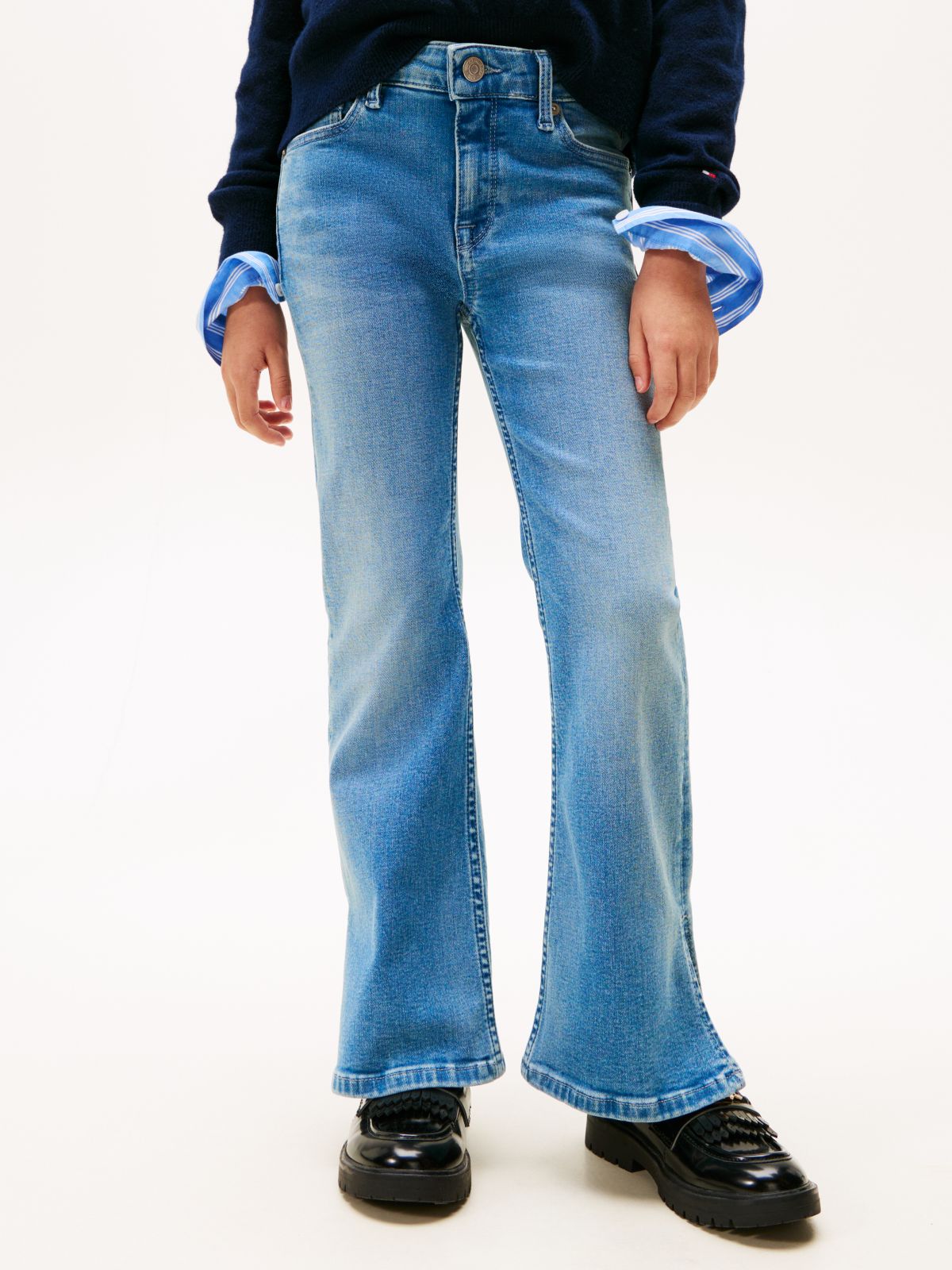 Split Hem Flared Leg Jeans — Blue