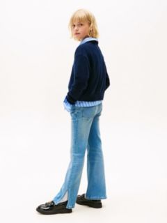 Split Hem Flared Leg Jeans — Blue 3