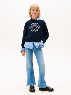 Split Hem Flared Leg Jeans — Blue 1