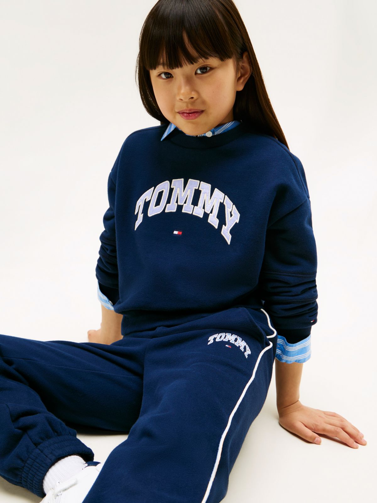 Varsity Relaxed Terry Drawstring Joggers — Blue