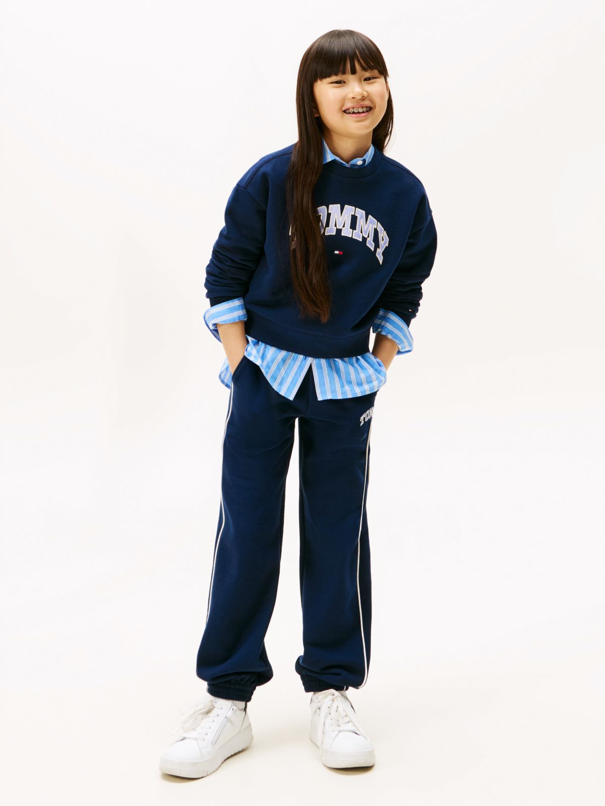 Varsity Relaxed Terry Drawstring Joggers — Blue