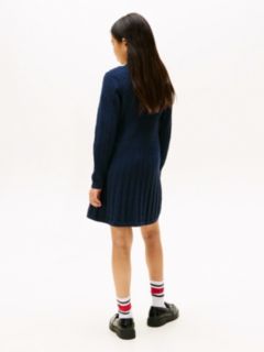 Cable Knit Polo Collar Jumper Dress — Blue 4