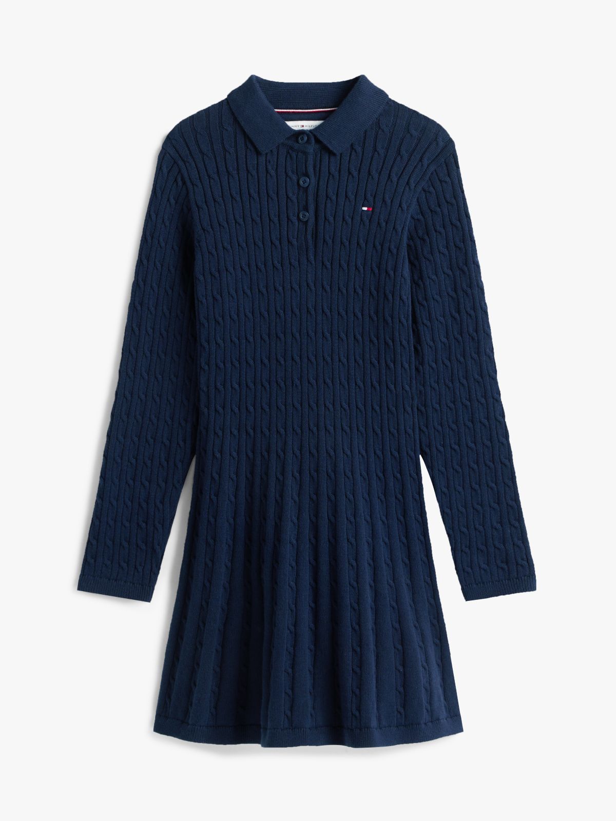 Cable Knit Polo Collar Jumper Dress — Blue