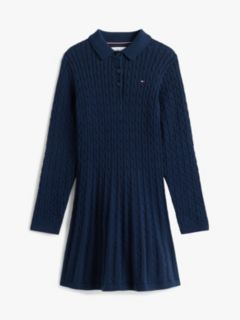 Cable Knit Polo Collar Jumper Dress — Blue 5