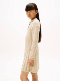 Cable Knit Polo Collar Jumper Dress — Beige 3