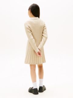 Cable Knit Polo Collar Jumper Dress — Beige 4