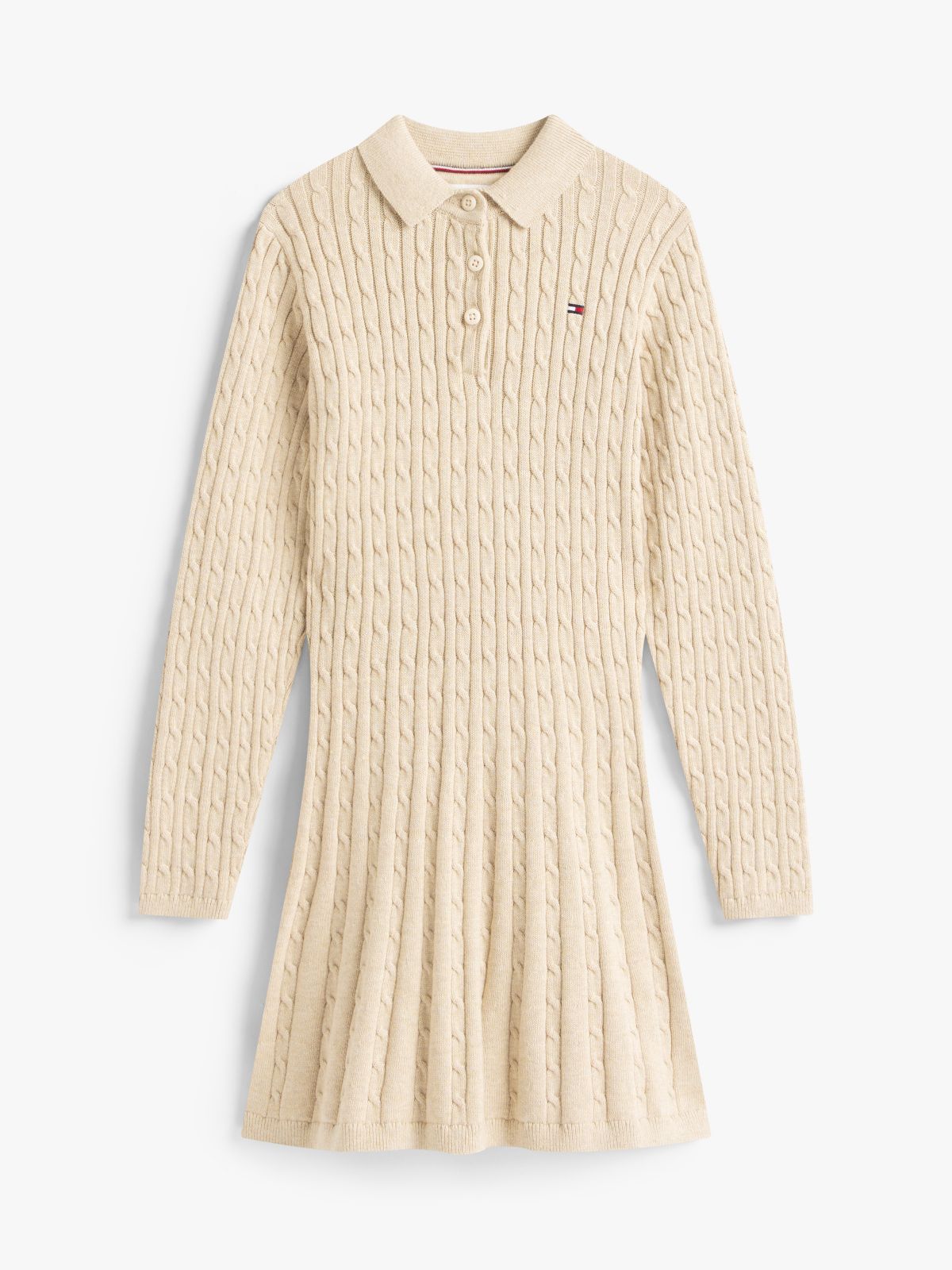 Cable Knit Polo Collar Jumper Dress — Beige