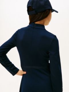 Sparkle Logo Mock Neck Skater Dress — Blue 3