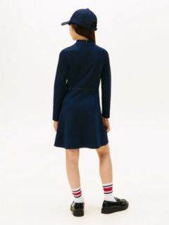 Sparkle Logo Mock Neck Skater Dress — Blue 4
