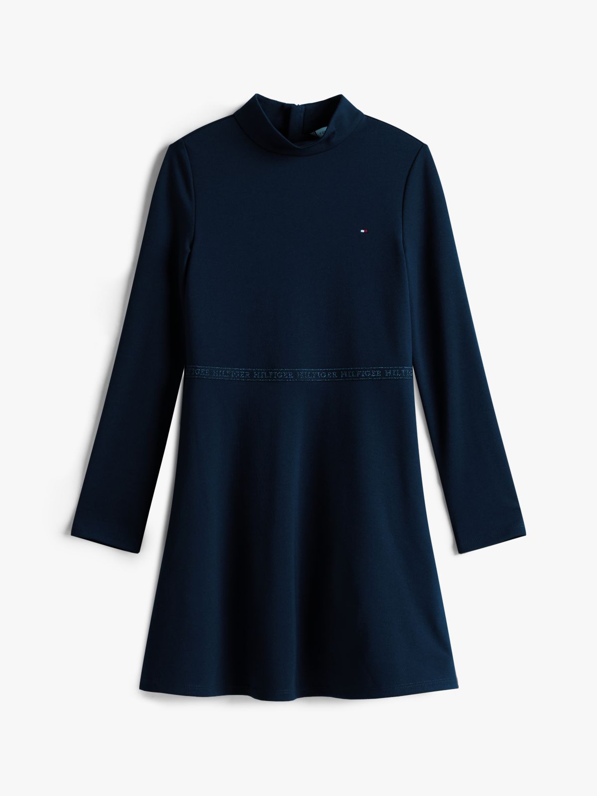 Sparkle Logo Mock Neck Skater Dress — Blue