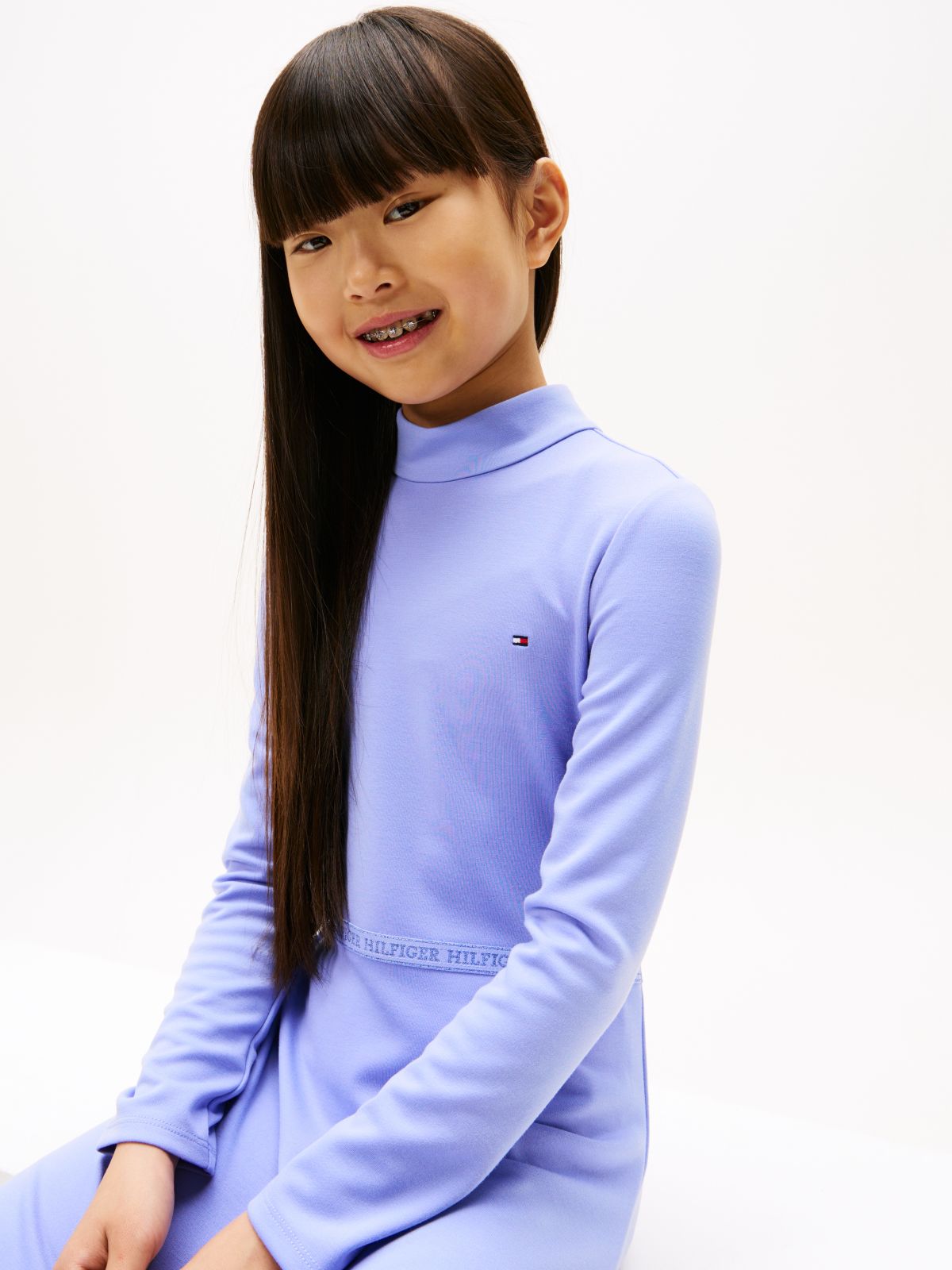 Sparkle Logo Mock Neck Skater Dress — Purple
