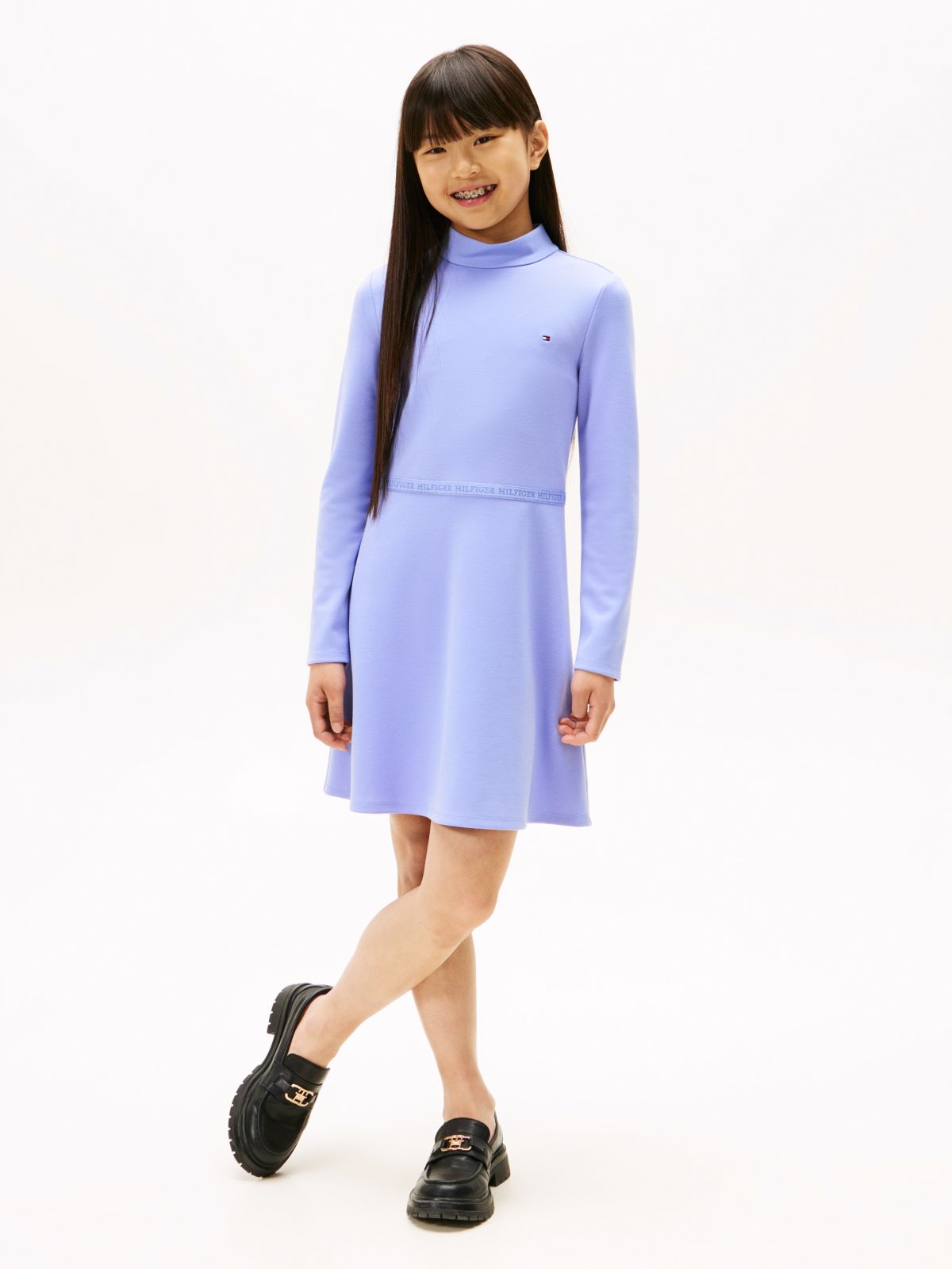Sparkle Logo Mock Neck Skater Dress — Purple