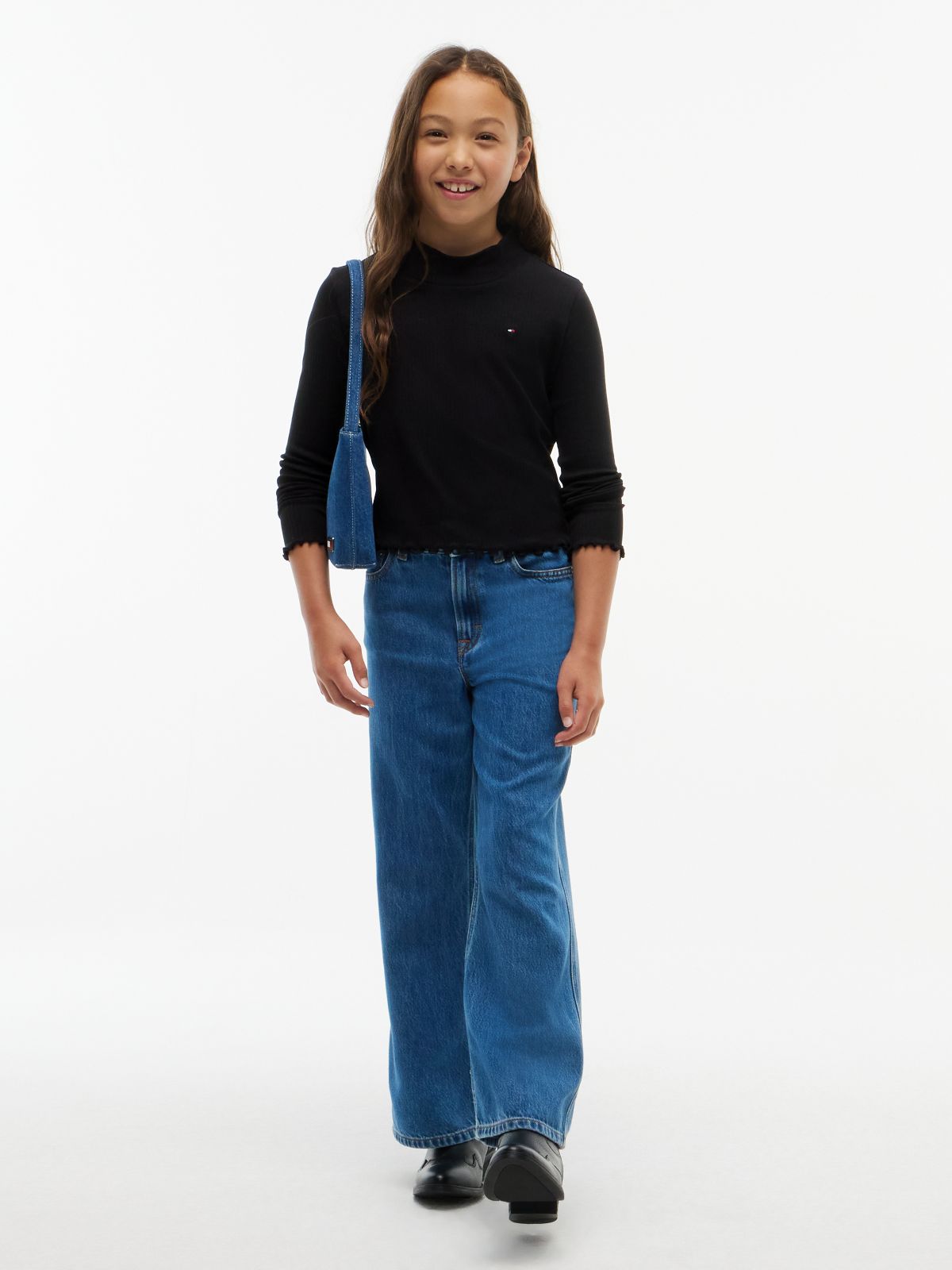 Essential Ruffle Ribbed Long Sleeve Top — Black