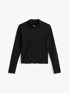Essential Ruffle Ribbed Long Sleeve Top — Black 5