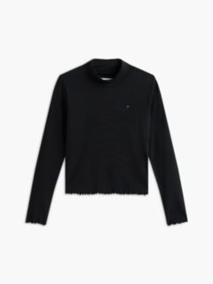 Essential Ruffle Ribbed Long Sleeve Top — Black 6