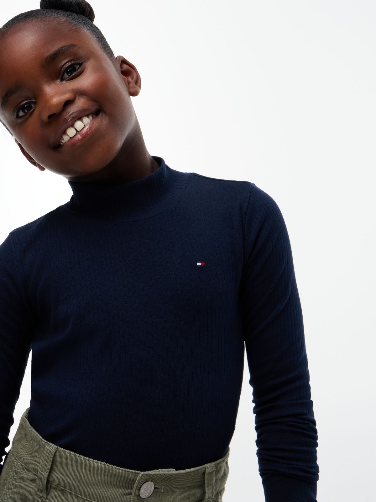 Essential Ruffle Ribbed Long Sleeve Top — Blue