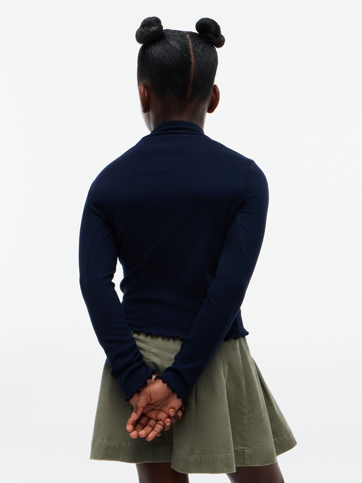 Essential Ruffle Ribbed Long Sleeve Top — Blue