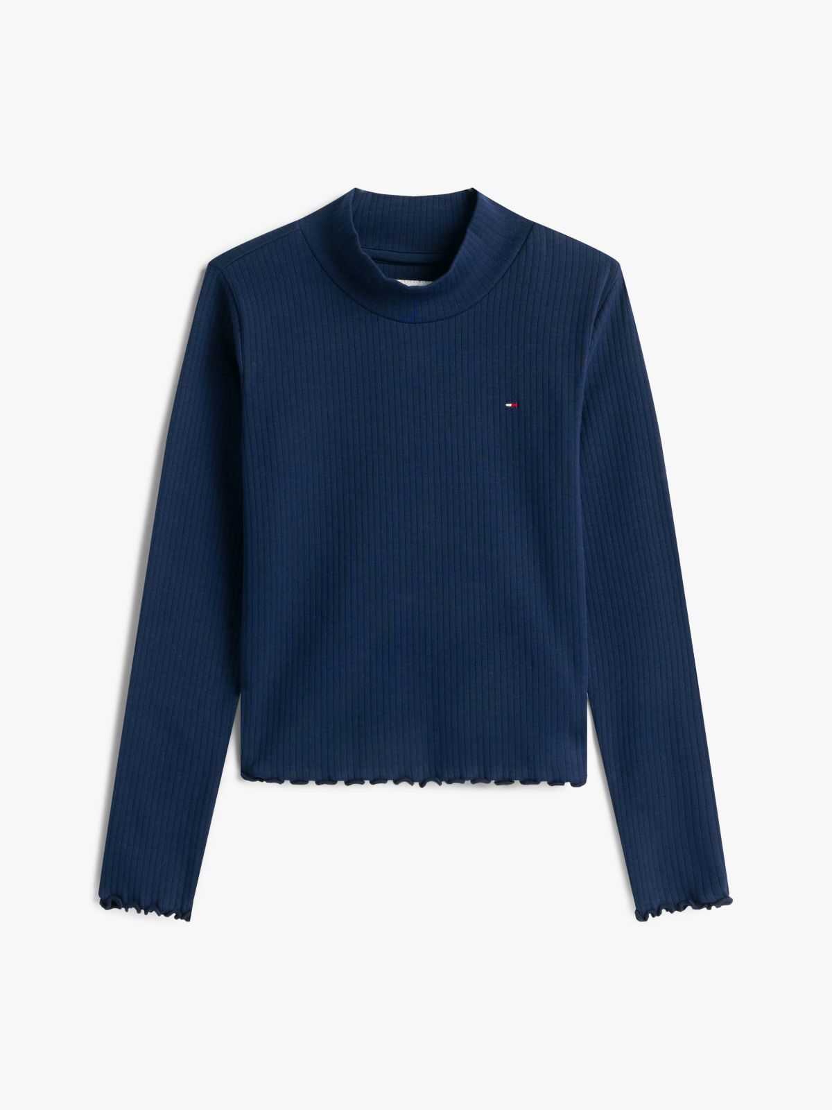 Essential Ruffle Ribbed Long Sleeve Top — Blue