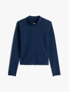 Essential Ruffle Ribbed Long Sleeve Top — Blue 5