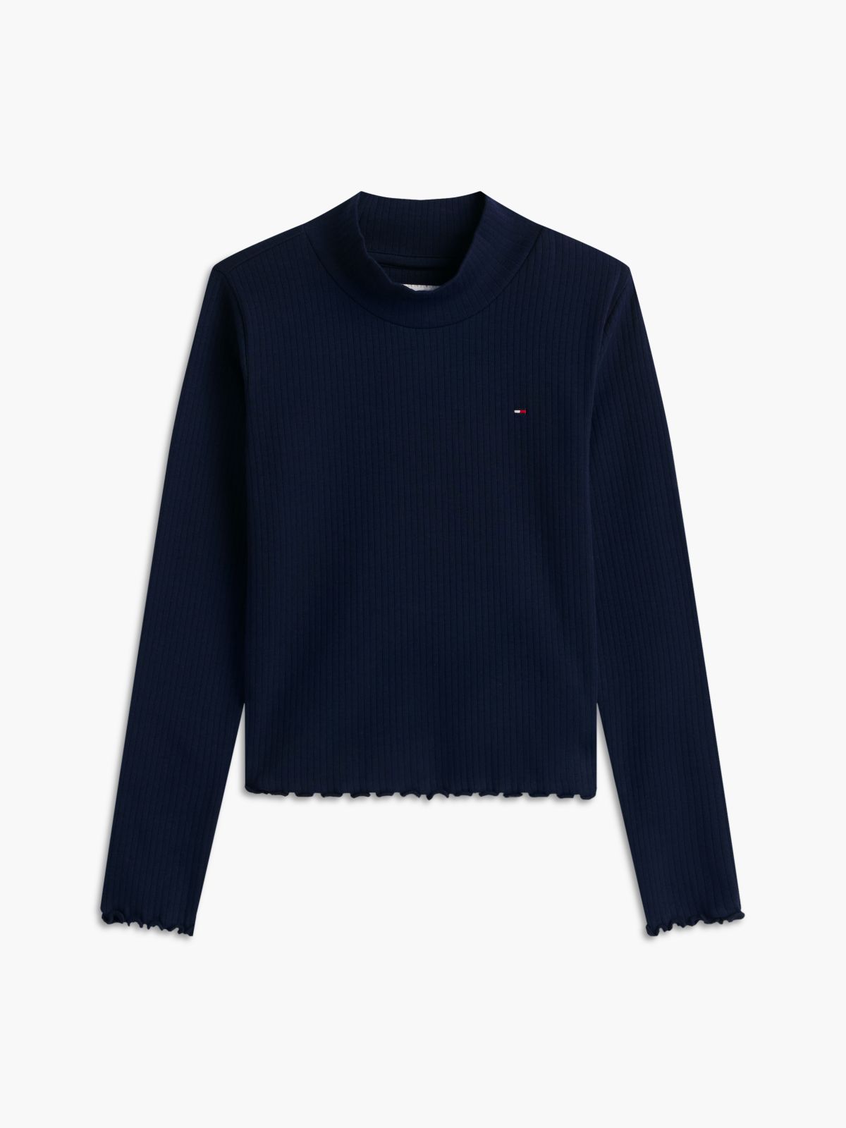 Essential Ruffle Ribbed Long Sleeve Top — Blue