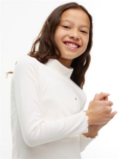Essential Ruffle Ribbed Long Sleeve Top — White 3