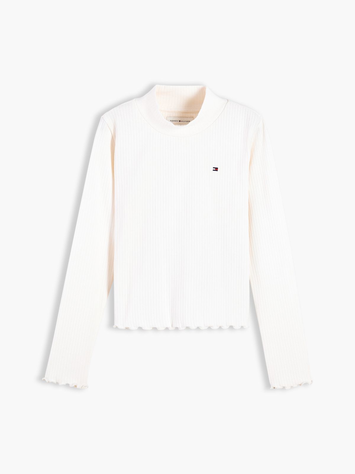 Essential Ruffle Ribbed Long Sleeve Top — White