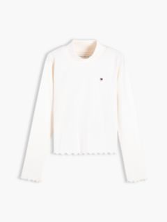 Essential Ruffle Ribbed Long Sleeve Top — White 5