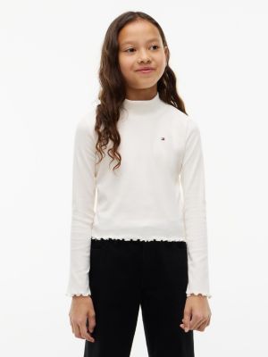 haut essential côtelé à manches longues white pour filles tommy hilfiger