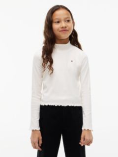 Essential Ruffle Ribbed Long Sleeve Top — White 1