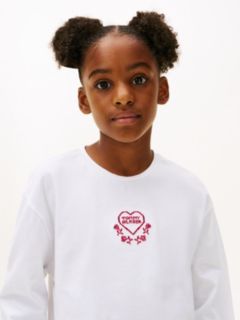 Heart Logo Embroidery Long Sleeve T-Shirt — White 2