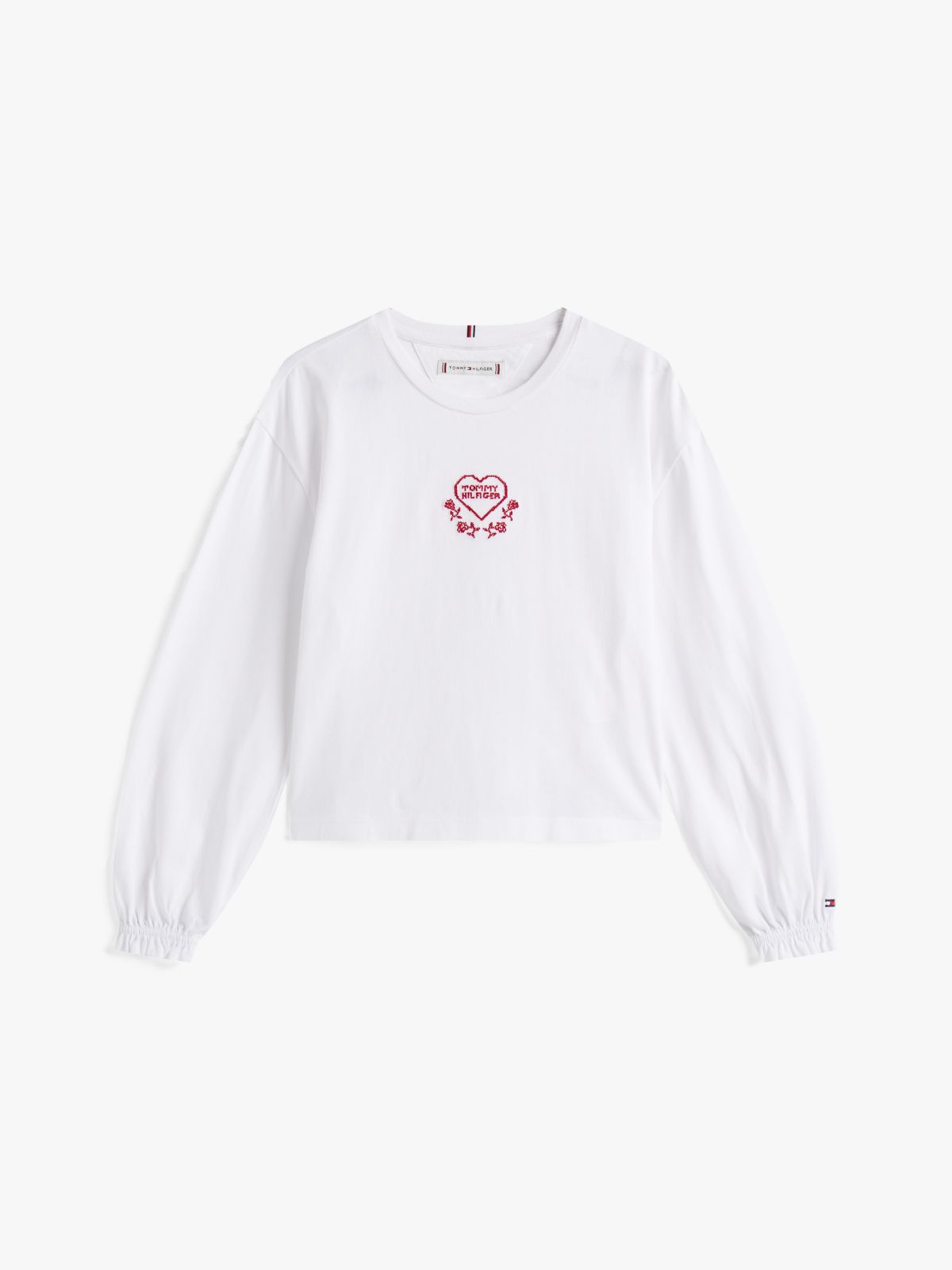 Heart Logo Embroidery Long Sleeve T-Shirt — White