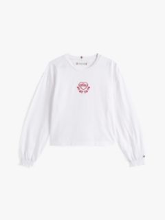 Heart Logo Embroidery Long Sleeve T-Shirt — White 5