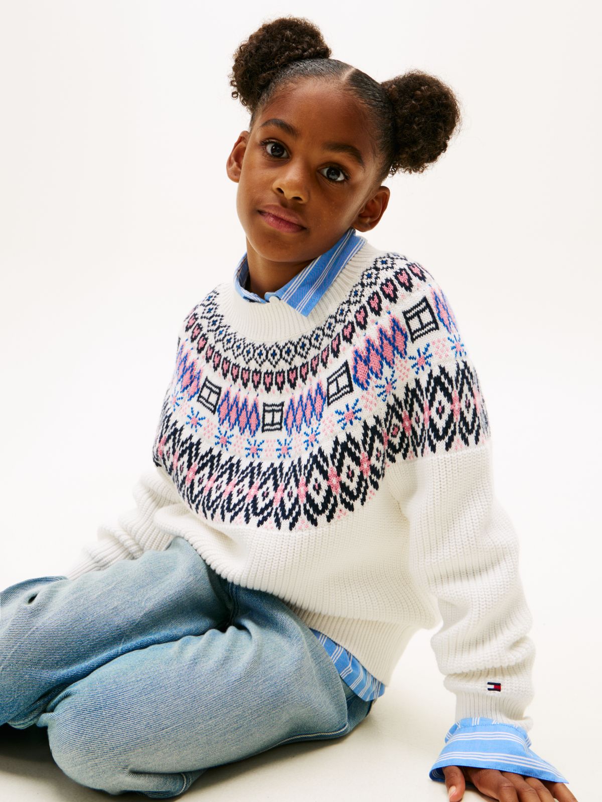 Fair Isle Relaxed Balloon Sleeve Jumper — White