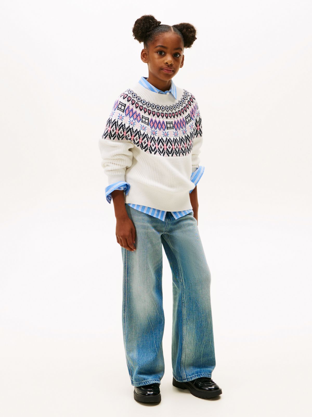 Fair Isle Relaxed Balloon Sleeve Jumper — White