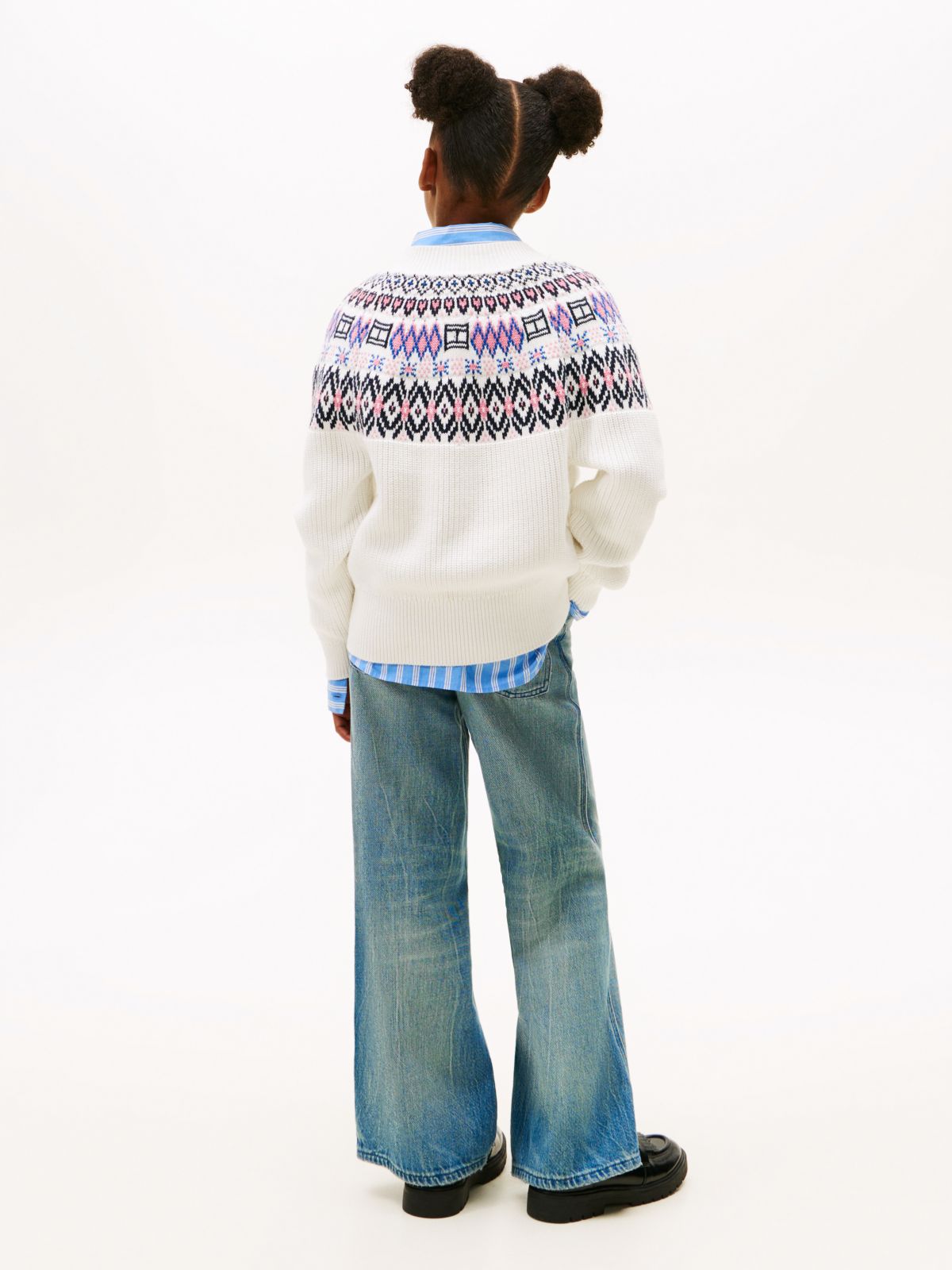 Fair Isle Relaxed Balloon Sleeve Jumper — White