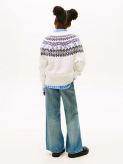 Fair Isle Relaxed Balloon Sleeve Jumper — White 4